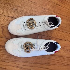 Gucci Ace Sneakers – White Leather w/ Gold GG Logo & Snake Detail